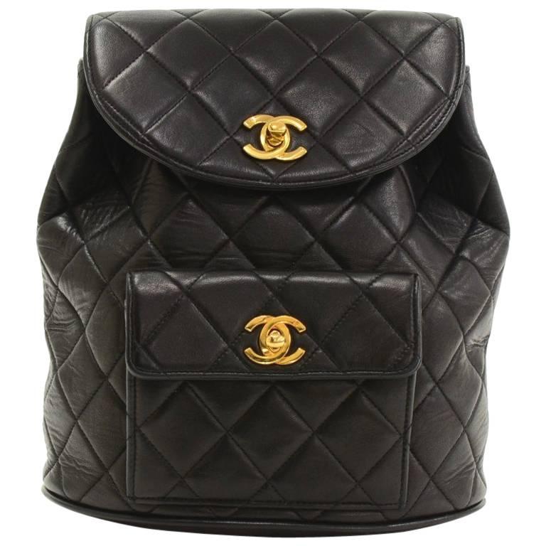Chanel Black Quilted Lambskin Leather Medium Backpack Bag
