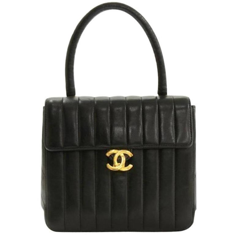 Chanel Vintage Black Lambskin Top Handle Satchel Evening Bag at 1stDibs