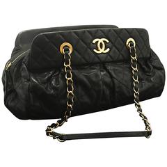 CHANEL 2012 Glitter Coated Leather Hobo Chain Shoulder Bag Black