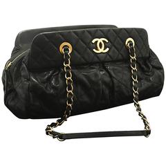 CHANEL 2012 Glitter Coated Leather Hobo Chain Shoulder Bag Black 