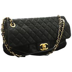 CHANEL Glitter Coated Leather Chain Shoulder Bag Black Quilted 1