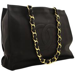CHANEL Jumbo Large Big Chain Shoulder Bag Black Lambskin Leather 11