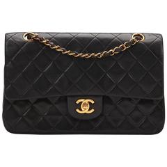 1990s Chanel Black Quilted Lambskin Vintage Medium Classic Double Flap Bag