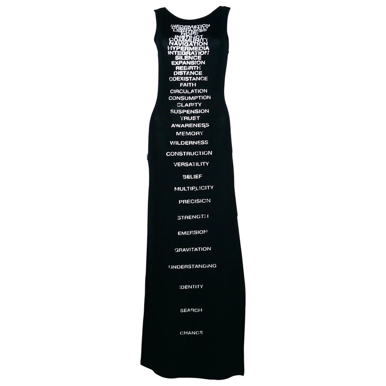 Moschino Vintage All Over Text Black Maxi Dress USA Size 10