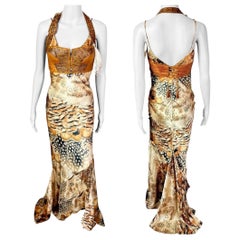 Roberto Cavalli S/S 2004 Runway Cutout Dress and Leather Bustier Bra 2 Piece Set