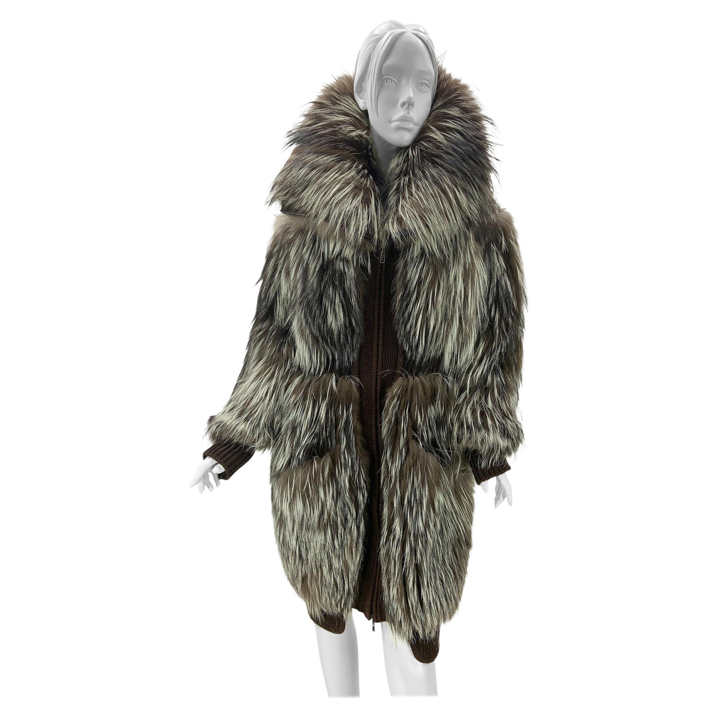 Yves Saint Laurent Manteau oversize en laine et cachemire avec fourrure de renard Fr. 44