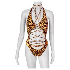 Roberto Cavalli S/S 2003 Laufsteg Schnürung Einteiliger Bodysuit Bademode Badeanzug
