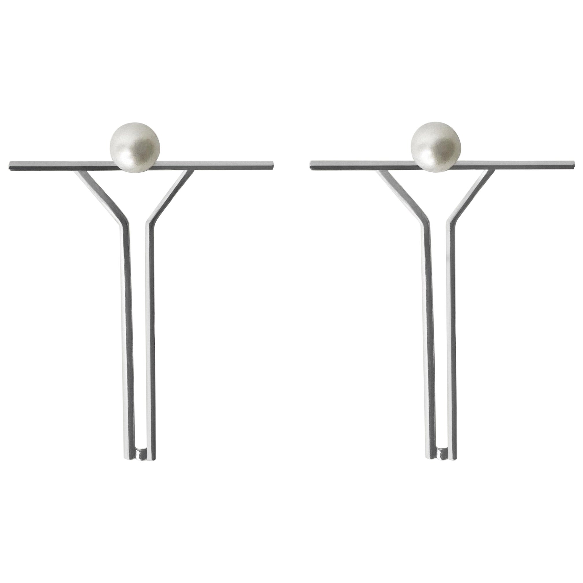 Orecchini contemporanei con chiusura a leva, minimalisti, per tutti i giorni, in argento con perle in vendita