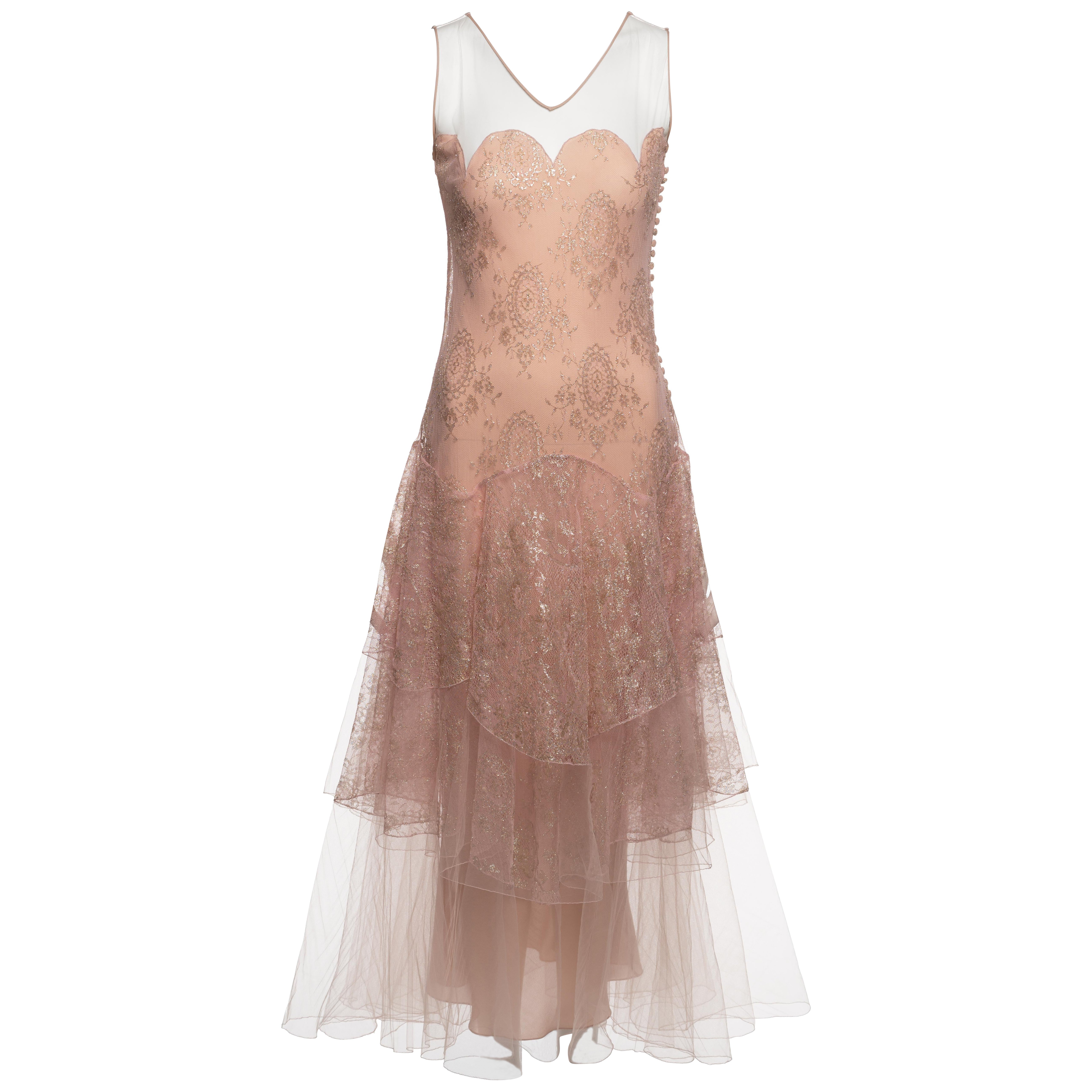Christian Dior by John Galliano Blush Lace Tulle Evening Dress, FW 2002 For Sale