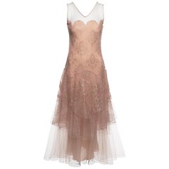 Christian Dior by John Galliano Blush Lace Tulle Evening Dress, FW 2002