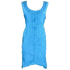 1990s Light Blue Wrinkle Effect Issey Miyake Dress