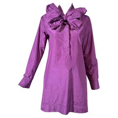 Yves Saint Laurent Rive Gauche 2007 Purple Silk Bow-Front Mini Dress