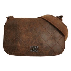 Chanel Paris-Edingburgh Highlander Messenger Bag Quilted Distressed Suede Leathe