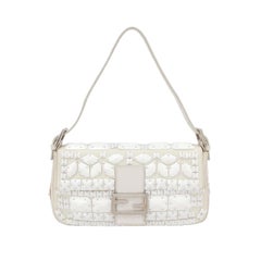 FENDI Baguette 1997 White Leather and Stones Zucca Interior Shoulder Bag