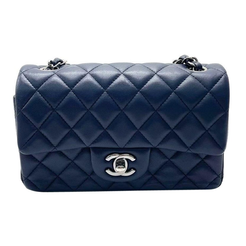 Chanel Classic Flap Rectangular Mini Navy Lambskin 2013-2014 For Sale