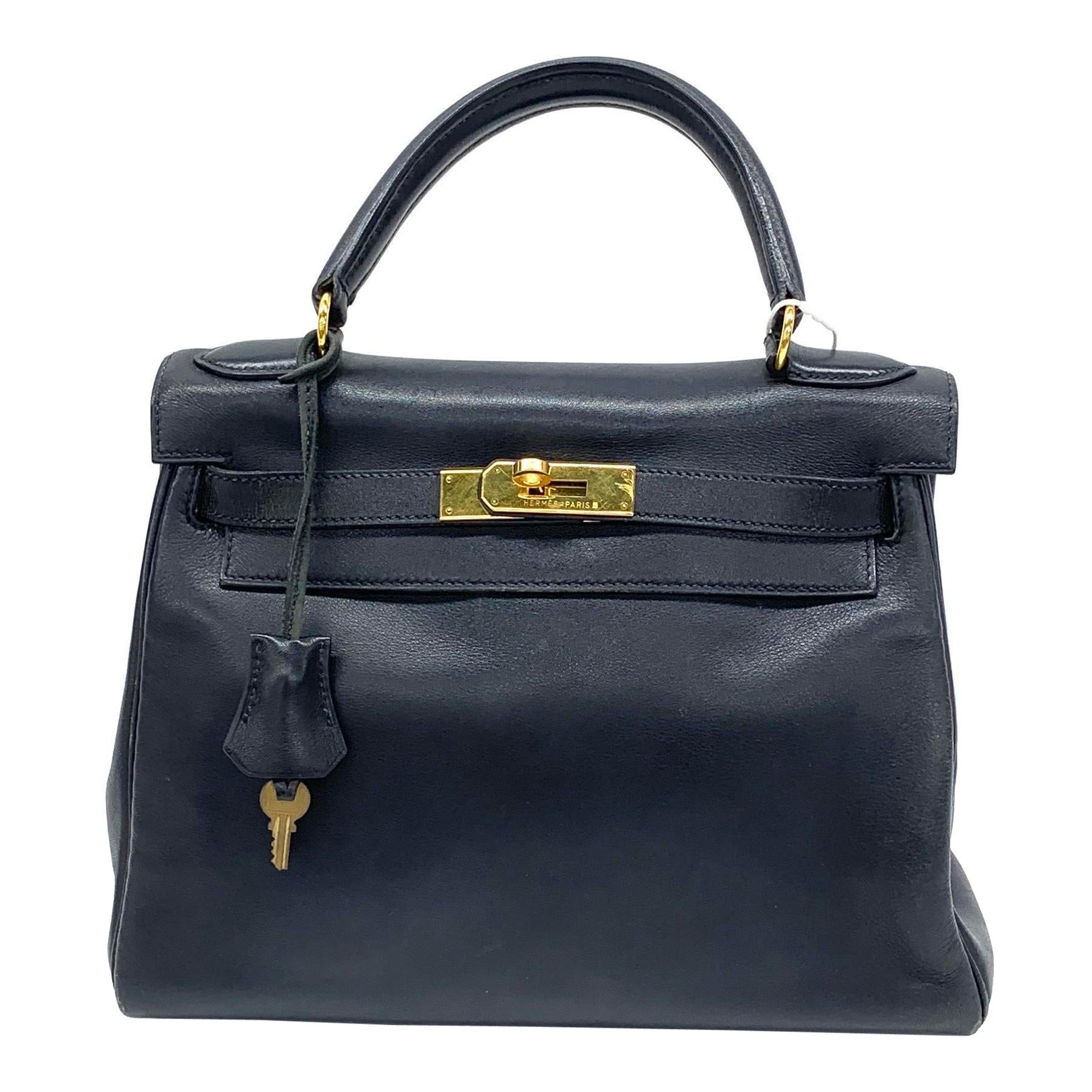 Hermes Kelly 28 Vintage Retourne Black Swift Leather Gold Hardware 1998 For Sale