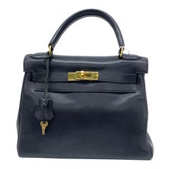 Hermes Kelly 28 Vintage Retourne Black Swift Leather Gold Hardware 1998