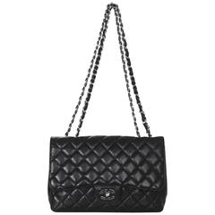 Chanel Black Quilted Caviar Leather Single Flap Jumbo Classic Bag