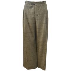Givenchy Green Check Wide-Leg, Cropped Trousers with Beaded Floral Embellishment