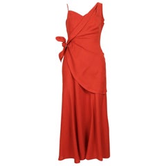 1990's THIERRY MUGLER persimmon linen dress with asymmetrical wrap