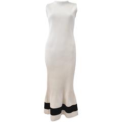 Victoria Beckham White Knitted Ribbed Long Dress with Black Stripe SAMPLE