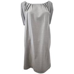 Miu Miu Grey Wool Dress with Pleated Sleeve Details