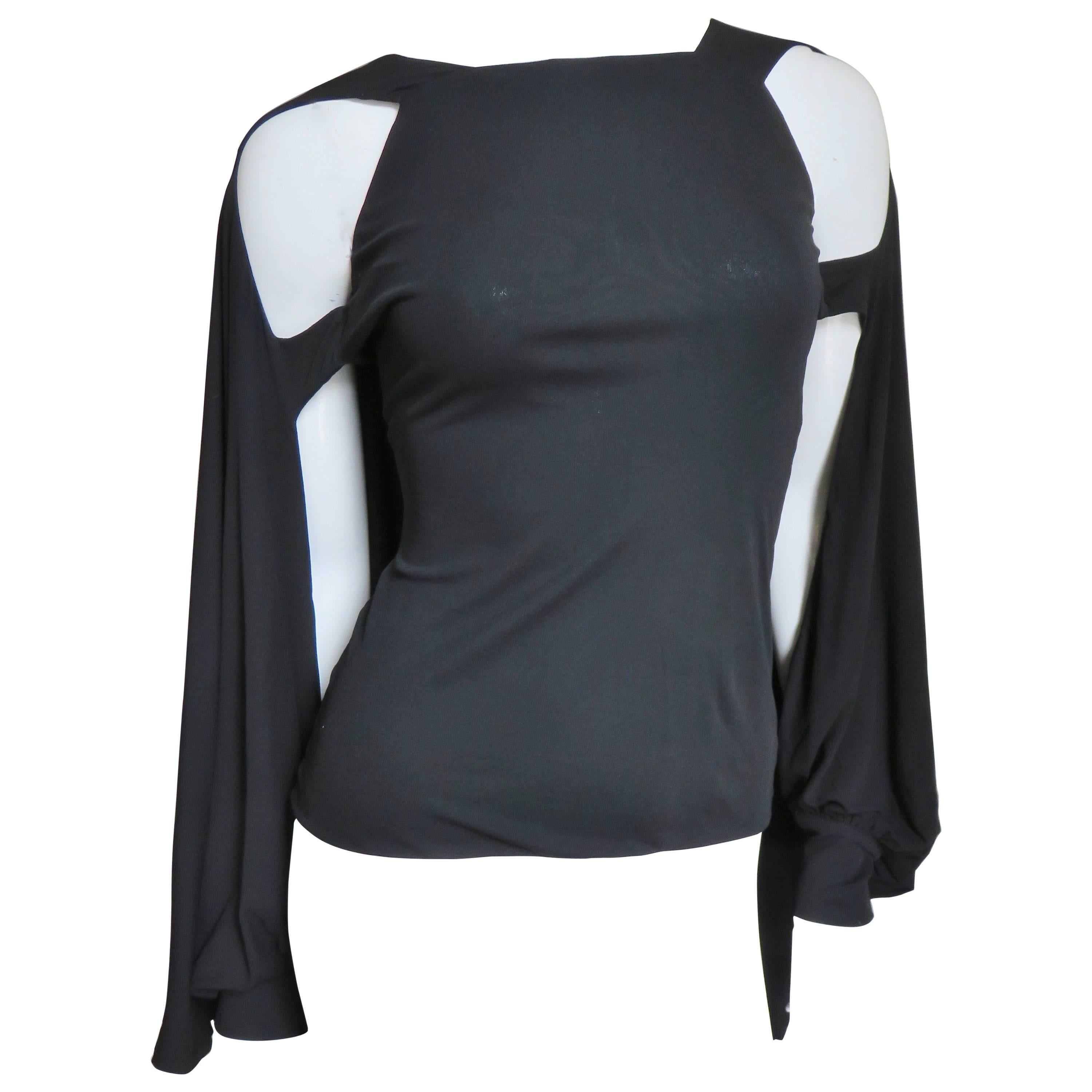 2000s Antonio Berardi Caped Cutout Sleeve Silk T-Shirt 
