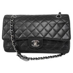 Chanel Classic Leather Medium Black Caviar Leather Silver Hardware