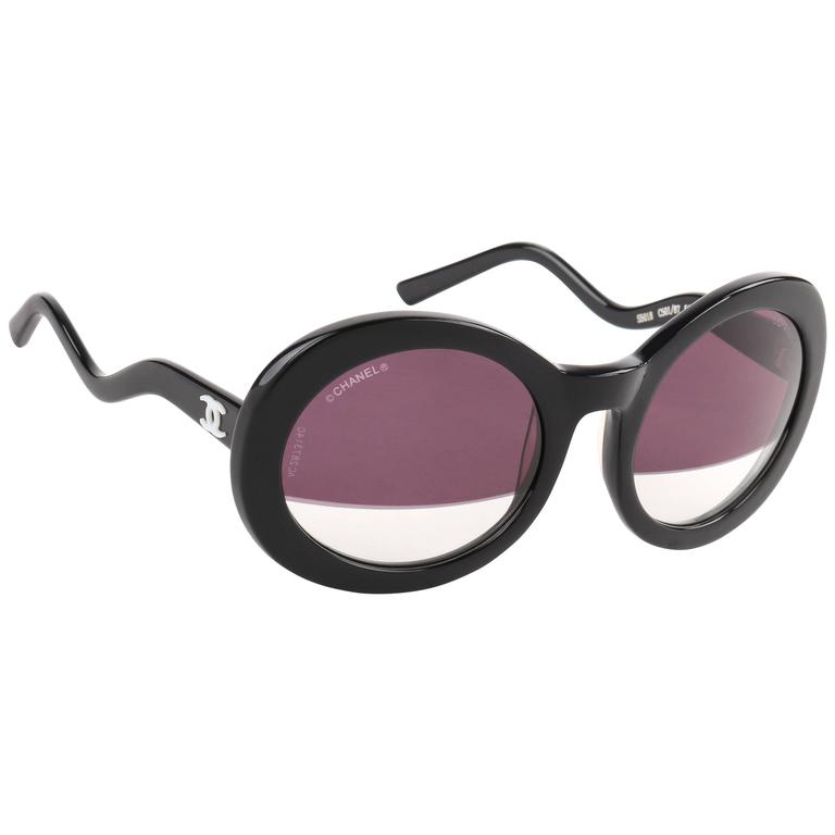 CHANEL S/S 2007 Black Round Half-tint Sunglasses S5018