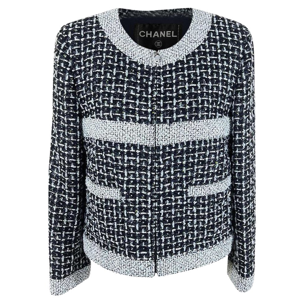 Chanel Giacca nera in tweed Lesage con logo e charm 38 FR