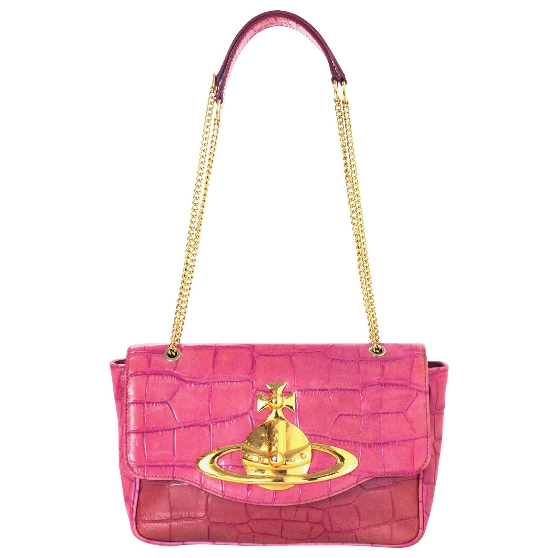Vivienne Westwood Pink Croc Embossed Shoulder Bag
