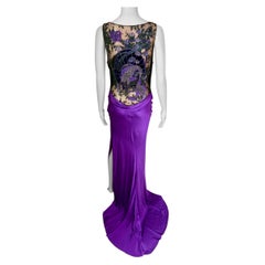Roberto Cavalli F/W 2006 Runway Embellished High Slit Purple Silk Evening Dress