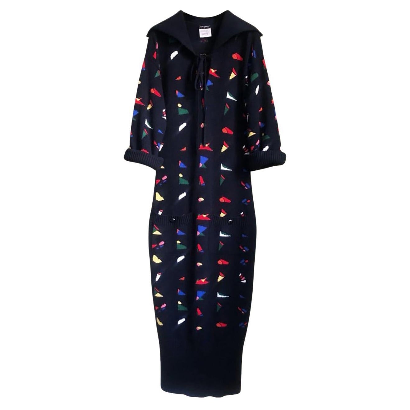 Chanel 6K$ Runway Futuristic Cashmere Maxi Dress 36 FR