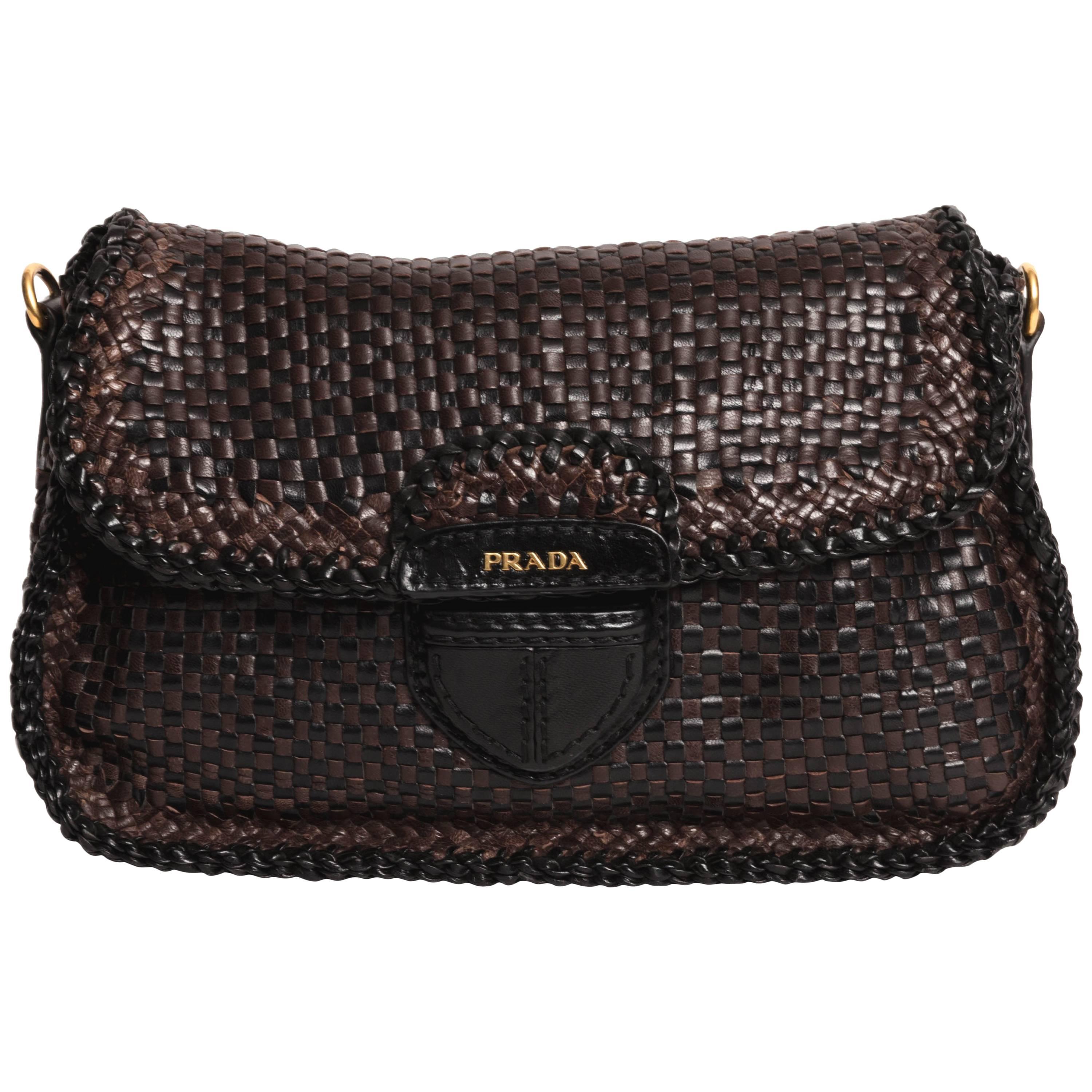Limited Edition Prada Madras Woven Leather Shoulder Bag