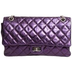 Chanel Purple Metallic Double Flap Reissue with Silver Hardware