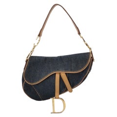 Dior Saddle Used Navy Denim with Silk Lining and Leather Trim
