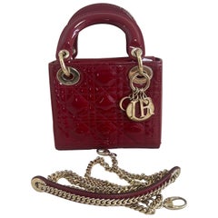 Lady Dior Mini Burgundy Red Patent Leather Gold Chain Strap 2021 Suede interior