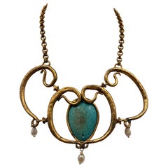 Gold-Toned Brass & Dangling Pearl Statement Necklace