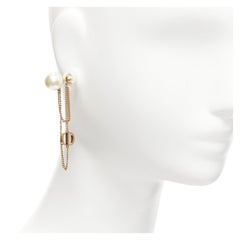 DIOR Tribales double pearls CD charm drop dangling chain pin earrings pair