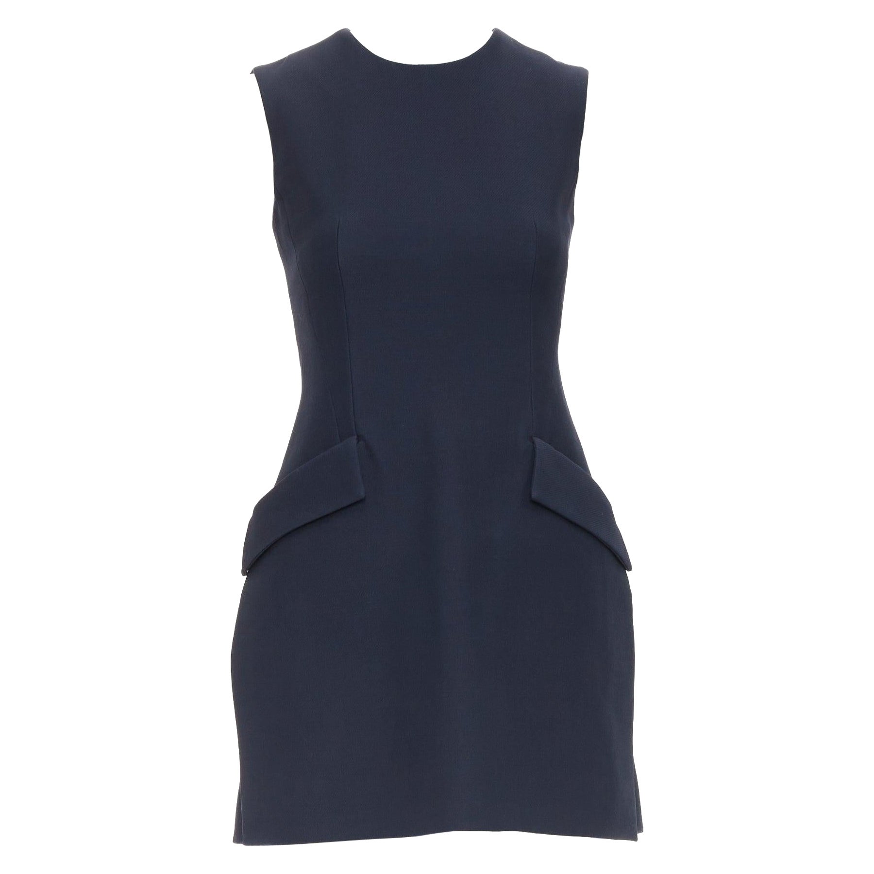 Christian Dior, abito Aline senza maniche in lana con tasca a filetto e pince, FR34 XS