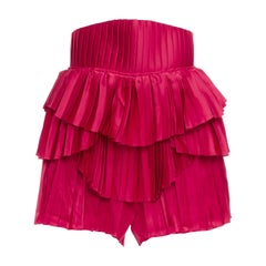 ANDREA IYAMAH Hibi red satin tiered laced corset pleated shorts XS