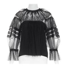 CHRISTIAN DIOR 2017 sheer polka dot smocked lace tiered Victorian top FR34 XS