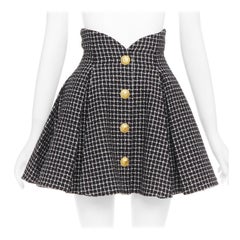 BALMAIN Tulip black white houndstooth cotton tweed flare skater skirt FR34 XS
