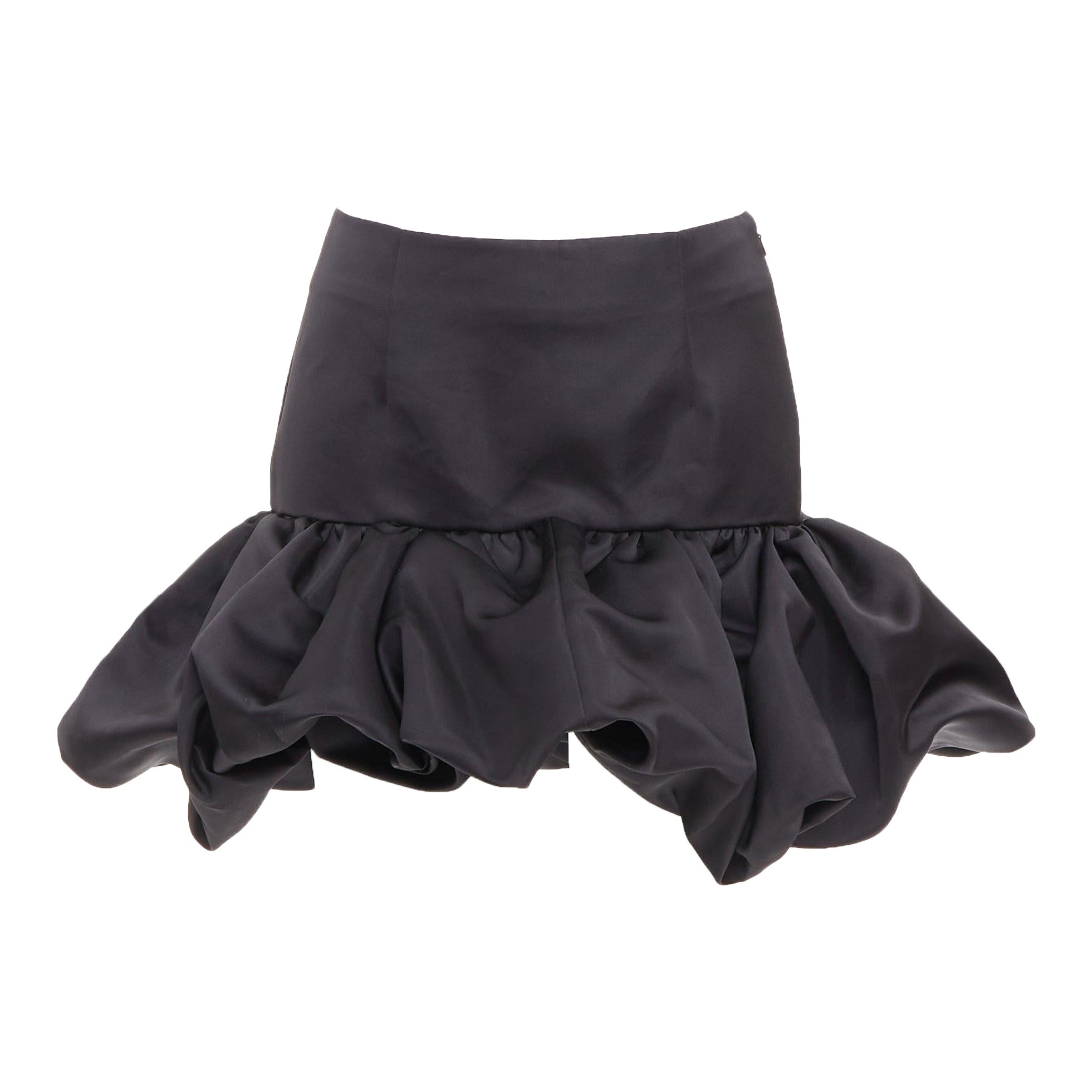 AREA mini gonna a vita alta in raso nero con orlo a balze US2 XS
