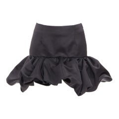 AREA black satin ruffle hem high waisted puffy mini skirt US2 XS