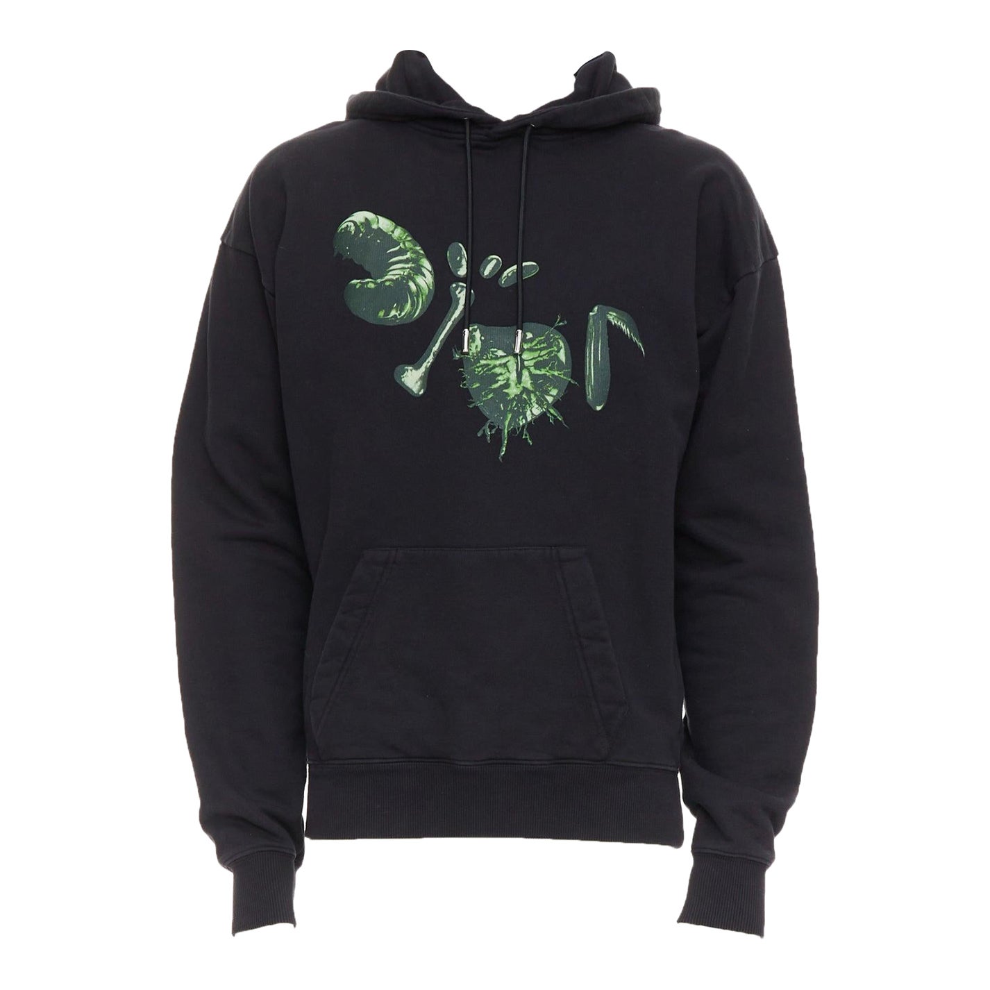 DIOR HOMME Sweat à capuche avec logo graphique en coton noir et vert XXS en vente