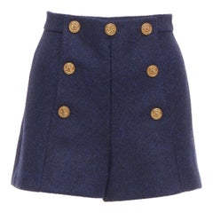 RED VALENTINO navy virgin wool nautical gold button high waist shorts IT36 XXS