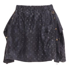 LOUIS VUITTON Monogram Cloud Pocket grey 100% silk flare mini skirt FR34 XS