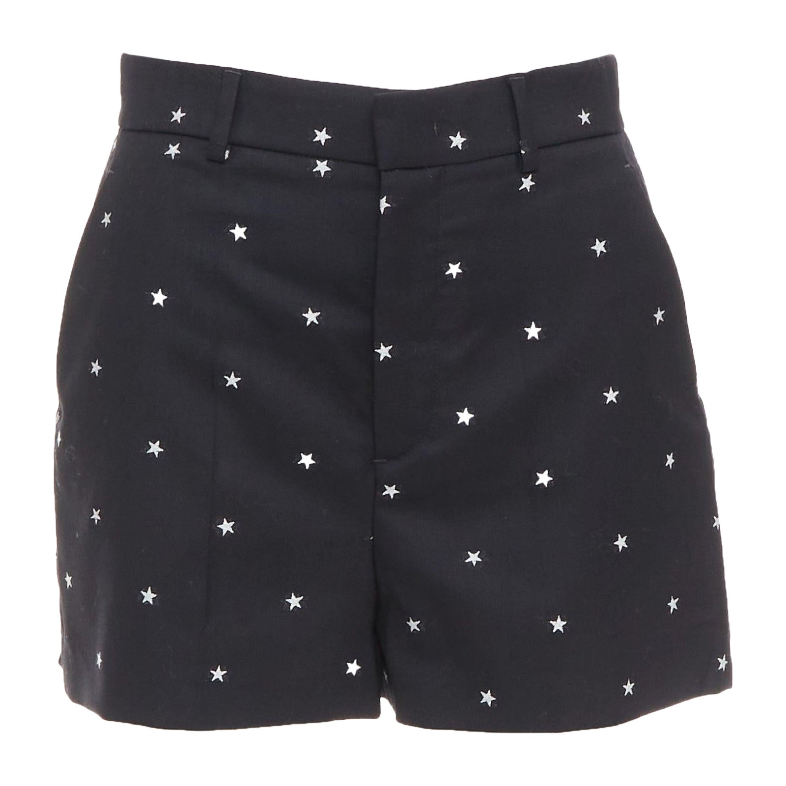 RED VALENTINO mini pantaloncini in misto lana con intarsio di stelle bianche e nere IT38 XS in vendita