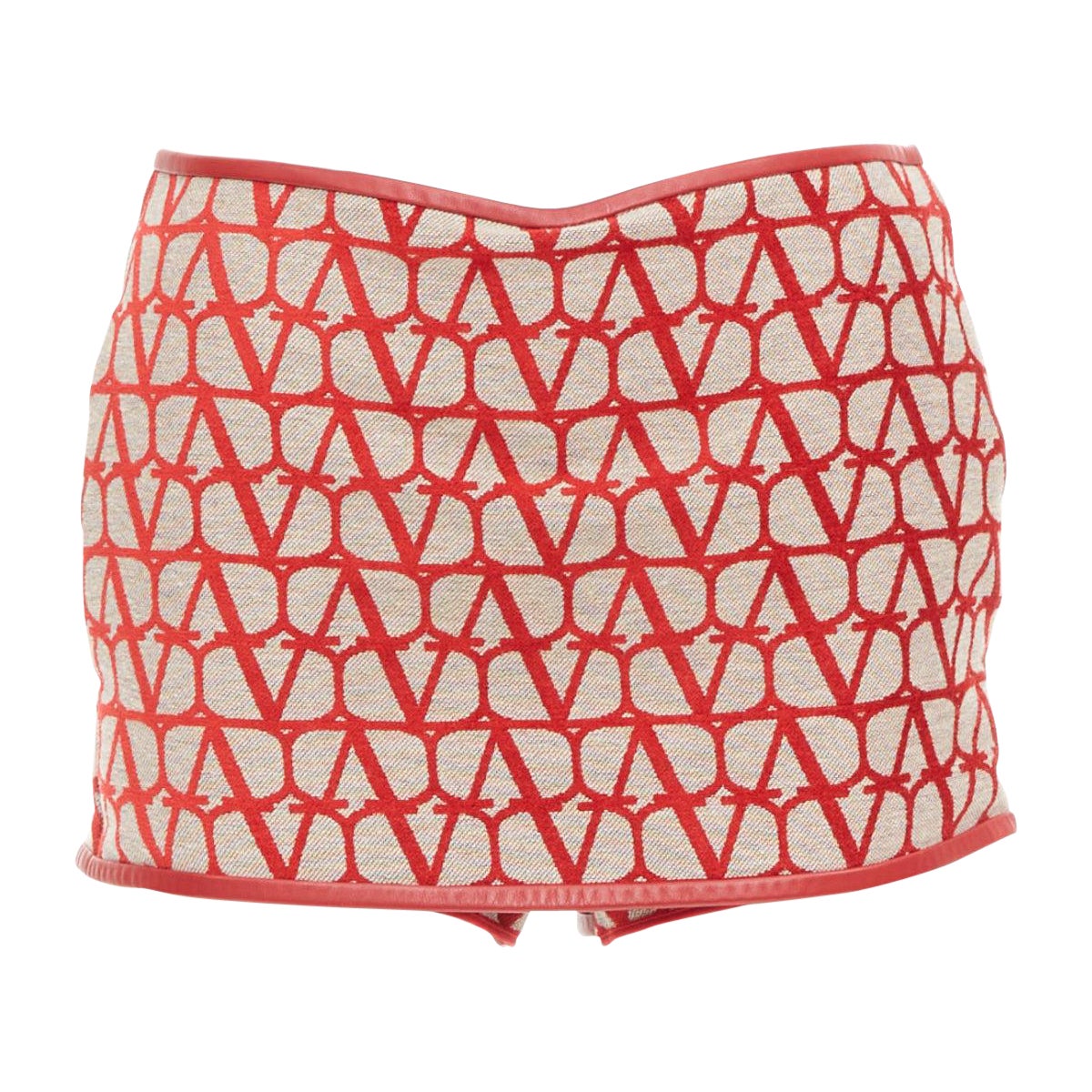 VALENTINO Toile Iconographe rot beige Logo-Lederbesatz Mini-Skort IT38 XS im Angebot